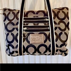 Coach Grey and Black Poppy OP Glam Signature Tote